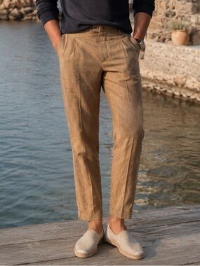 Saint James 100% Linen Tapered Pants Camel Tan Men’s EU 50 US 35 Coastal Preppy